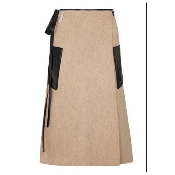 PETER DO Dresses & Skirts - PETER DO Double-face Wool Belted Wrap Midi Skirt Leather Trim Light Camel 38 6